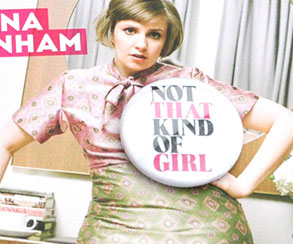 Postcard with button badge, Lena Dunham