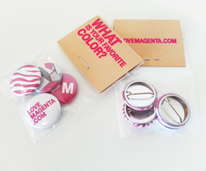 Button badges in poly bag with header card, Telekom